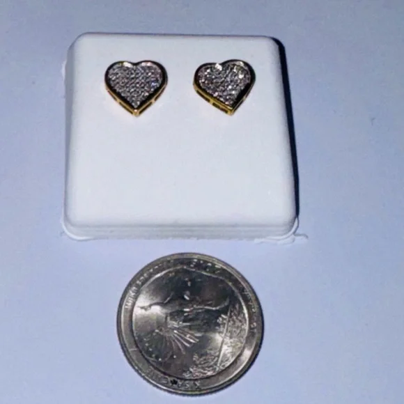 Real Diamond Heart Screw Back Earrings, 100% natural diamonds, Gift for Her WOW - Picture 4 of 6
